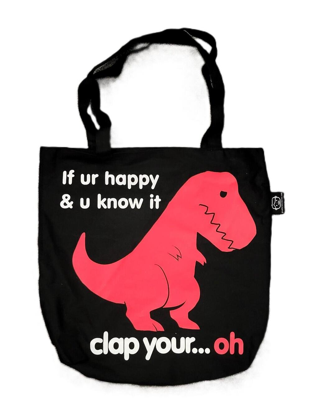 T-Rex Funny Dino Unstoppable Black Tote Bag Reversible Goodie Two Sleeves NEW